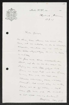 Brief von Otto Brahm an Gerhart Hauptmann
