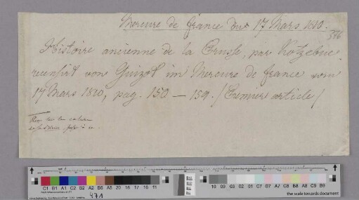 Notizzettel an Charles de Villers