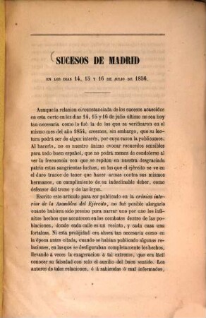 Relacion de los sucesos de Madrid en los dias 14, 15 y 16 de julio de 1856
