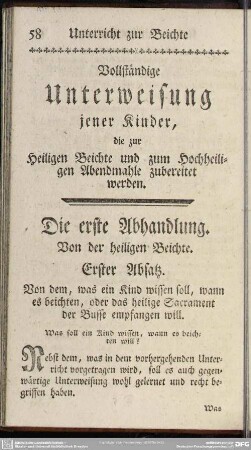 Vollständige Unterweisung jener Kinder, die zur Heiligen Beichte und zum Hochheiligen Abendmahle zubereitet werden