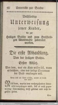 Vollständige Unterweisung jener Kinder, die zur Heiligen Beichte und zum Hochheiligen Abendmahle zubereitet werden