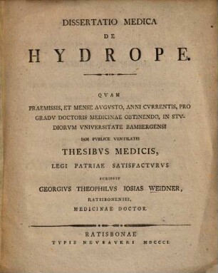 Dissertatio medica de Hydrope