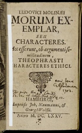 Ludovici Molinaei Morum Exemplar, Seu Characteres