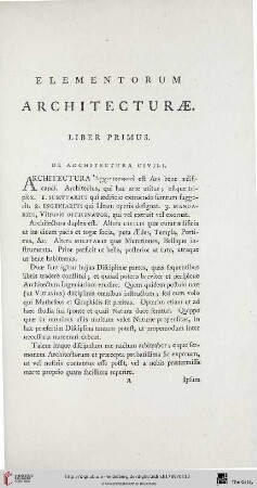 Elementa architecturae civilis ad Vitruvii veterumque disciplinam