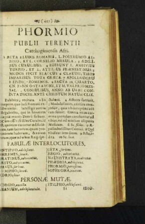 Phormio Publii Terentii Carthaginiensis Afri.