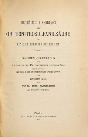 Beiträge zur Kenntniss der Orthonitrosulfanilsäure und einiger Derivate derselben