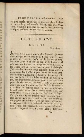 241-260, Lettre CXI. du Roi.-Lettre CXIX. du Marquis D'Argens.