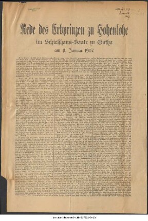 Rede des Erbprinzen zu Hohenlohe im Schießhaus-Saale zu Gotha am 11. Januar 1907