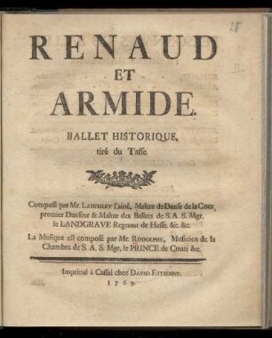 Renaud et Armide : ballet historique ; tiré du Tasse