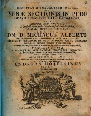 Diss. inaug. med. de venae sectionis in pede gravidarum usu tuto et salubri