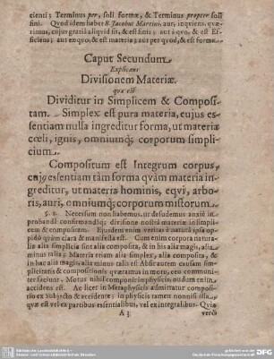 Caput Secundum Explicans Divisionem Materiae. qua est Dividetur in Simplicem & Compositam. ...