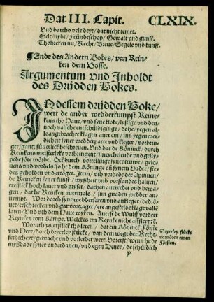 Argumentum und Inholdt des Drüdden Bokes.