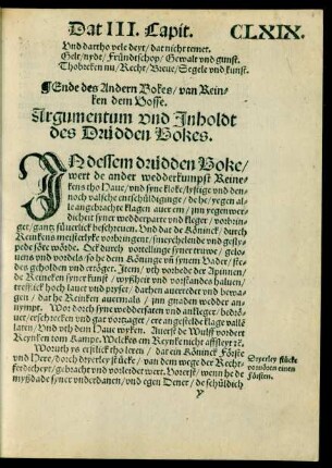 Argumentum und Inholdt des Drüdden Bokes.