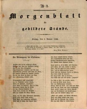 Morgenblatt für gebildete Stände. 30,1. 1836