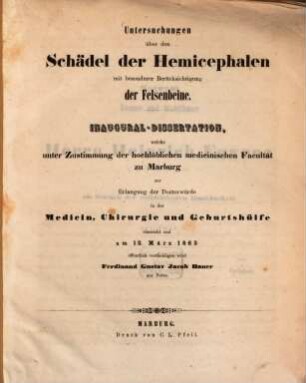 Untersuchungen über den Schädel der Hemicephalen mit besonderer Berücksichtigung der Felsenbeine : Inaugural-Dissertation