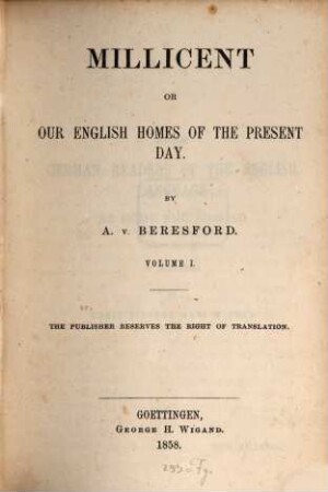 Millicent or our English Homes of the present Day, 1