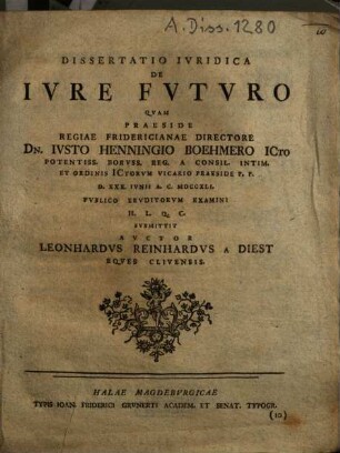 Dissertatio Ivridica De Ivre Fvtvro