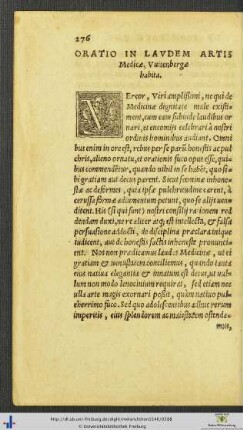 Oratio In Laudem Artis Medicæ
