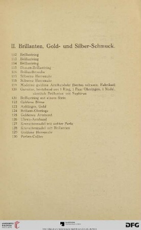 II. Brillanten, Gold- und Silber-Schmuck (Nr. 112-130)