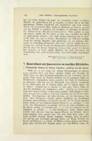 V. Bauernstand und Bauernleben im deutschen Mittelalter