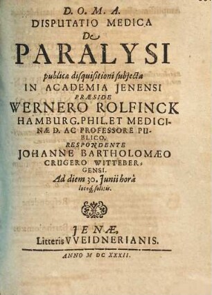 Disputatio Medica De Paralysi