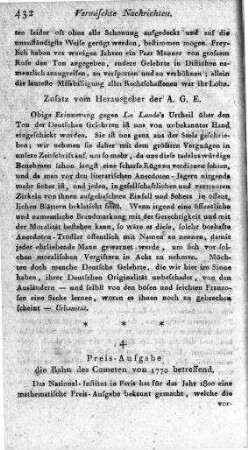 Preis-Aufgabe die Bahn des Cometen von 1770 betreffend