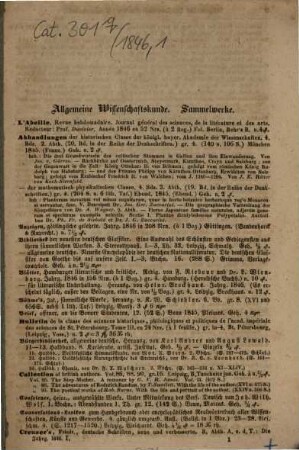 Vierteljahrs-Katalog aller neuen Erscheinungen im Felde der Literatur in Deutschland : nach den Wissenschaften geordnet ; mit alphabetischem Register, 1846,1