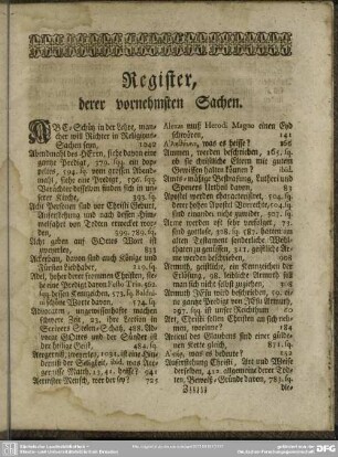 Register derer vornehmsten Sachen