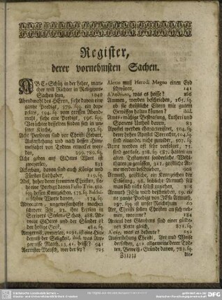 Register derer vornehmsten Sachen