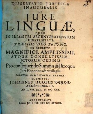 Dissertatio juridica inauguralis De jure linguae