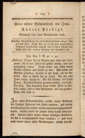 294-305, Ueber naehere Bekanntschaft mit Jesus. Andere Predigt. Sonntags den 17ten Brachmonat 1798.