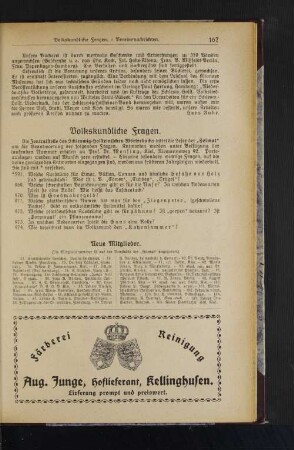 Volkskundliche Fragen.