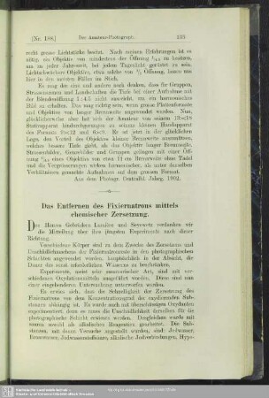 Das Entfernen des Fixiernatrons mittels chemischer Zersetzung
