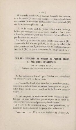 Sur les complexes de droites du premier degré et sur leurs congruences.