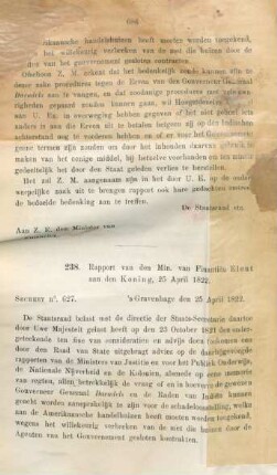 238. Rapport van den Min. van Finantien Elout aan den Koning, 25 April 1822