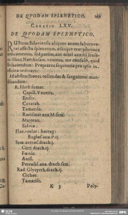 Curatio LXV. [Curatio LXVII.] De Quodam Splenetico