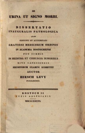 De urina ut signo morbi : Diss. inaug. pathol.