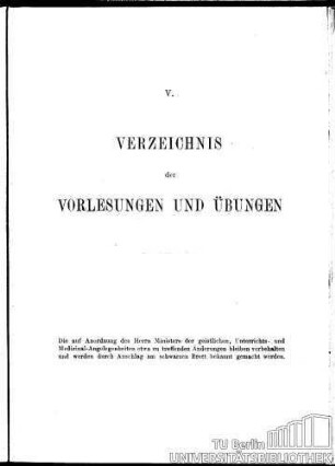 V. Verzeichnis der Vorlesungen und Übungen