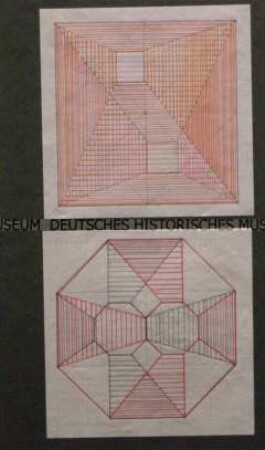 Entwurf zum Projekt "Helioptix" mit vier geometrischen Motiven, 4 Blatt montiert, (Vorder- und Rückseite)