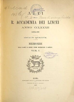 Memorie della Classe di Scienze Fisiche, Matematiche e Naturali. 2. 1884/85 (1885)