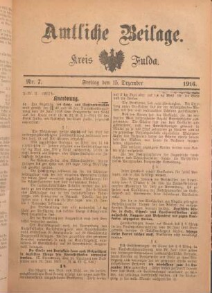 7: Beilage vom Freitag, 15. Dezember 1916