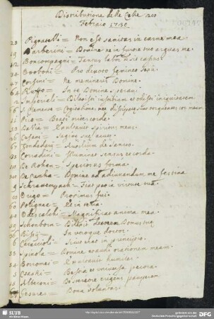 [Text 21:] Distribuzione delle celle, 28. Febraio 1730