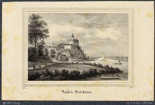 Das Schloss Hirschstein am linken Elbufer zwischen Meißen und Riesa von Süden, aus der Zeitschrift Saxonia 1835