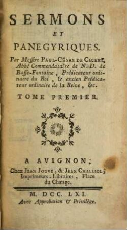 Sermons Et Panegyriques, 1