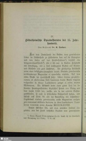 IV. Hildesheimische Synodalstatuten des 15. Jahrhunderts