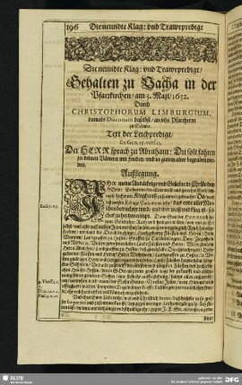 Die neundte Klag: und Trawrpredigt, Gehalten zu Vacha in der Pfarrkirchen, am 3. Maji, 1632