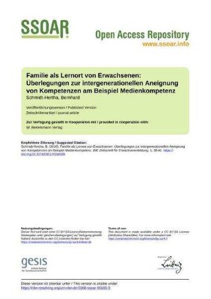 Familie als Lernort von Erwachsenen: Überlegungen zur intergenerationellen Aneignung von Kompetenzen am Beispiel Medienkompetenz