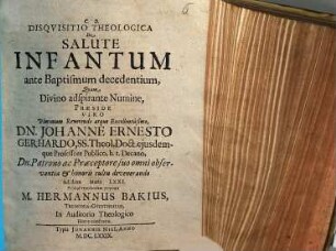 Disquisitio Theologica De Salute Infantum ante Baptismum decedentium