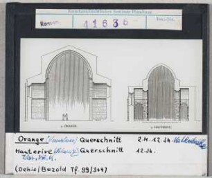 Orange: Kathedrale, Querschnitt im Vergleich mit Zisterzienserkirche von Hauterive