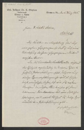 Brief an B. Schott's Söhne : 06.03.1925